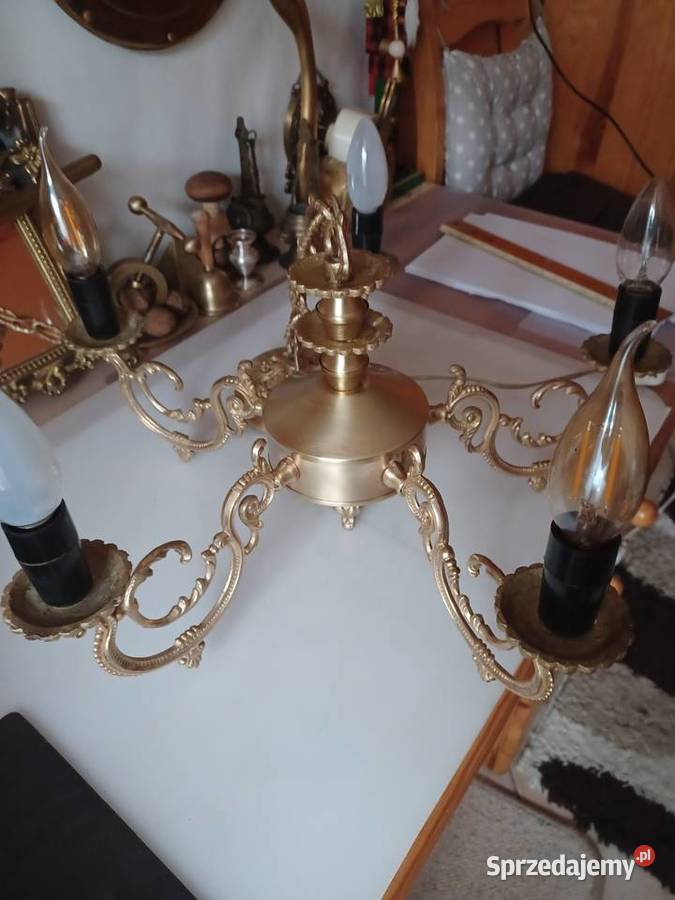 Piękny mosiężny żyrandol z czasów PRL Otwock Poznań