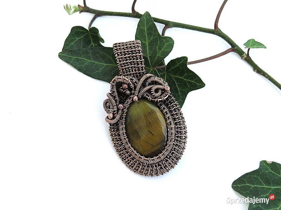 Wisiorek wire wrapping tygrysie oko biżuteria Kraków sprzedam