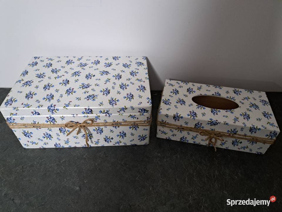 Kuferek decoupage niebieskie kwiatuszki opolskie Kędzierzyn-Koźle