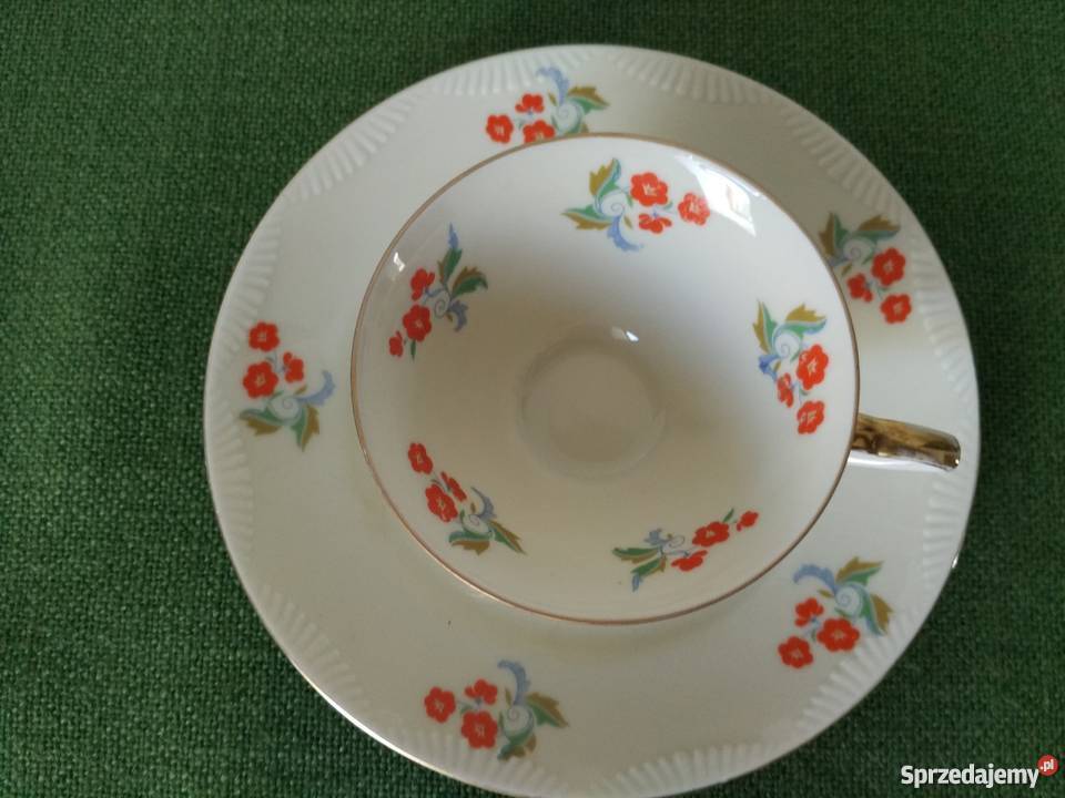 Filiżanka talerzyk deserowy sygnowana porcelana Ropa