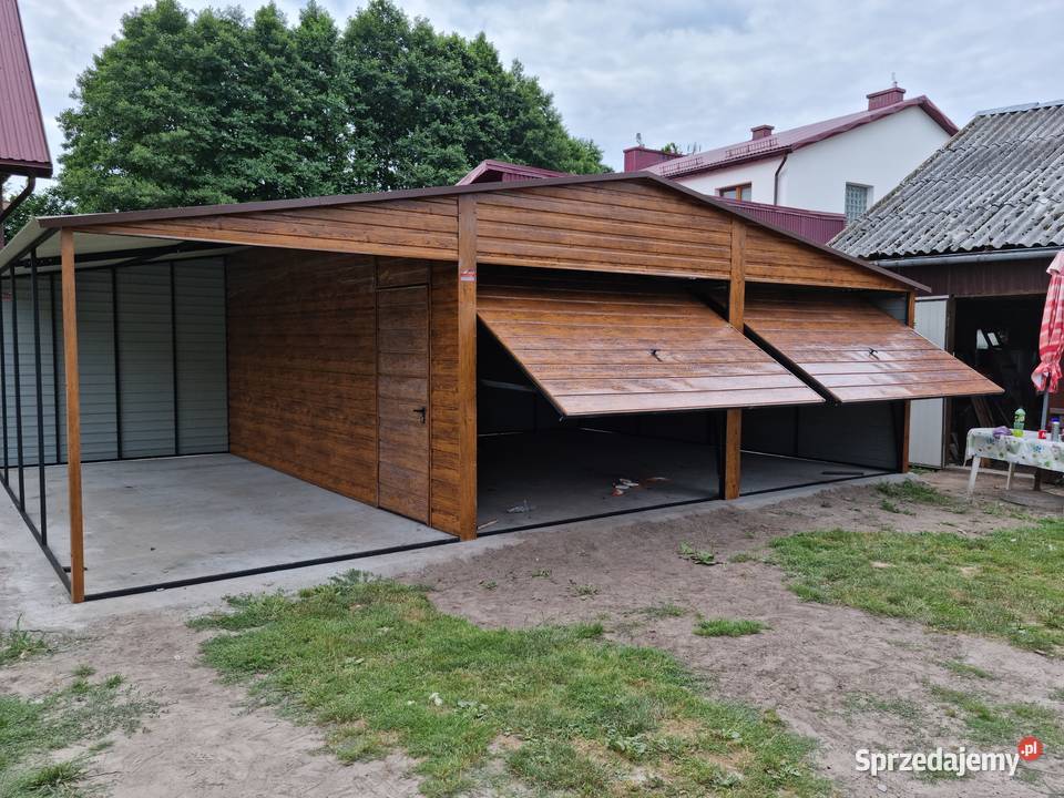 Dwuspadowy Grafitowy Garaż Blaszany Otwarty Hala 80m2