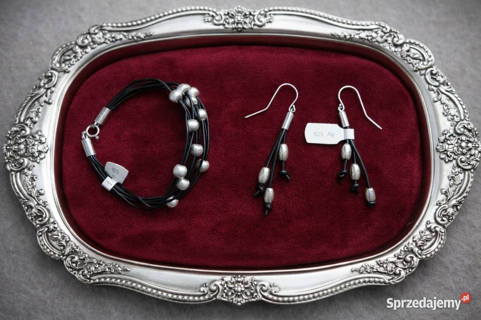 BransoletkaKolczyki Srebro i Skóra srebro Biżuteria