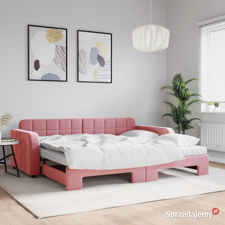 Sofa rozsuwana z materacami różowa aksamit Warszawa