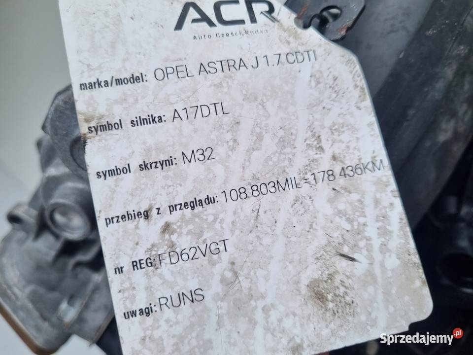 SILNIK Opel Astra IV J 17 CDTI 110 Rudka