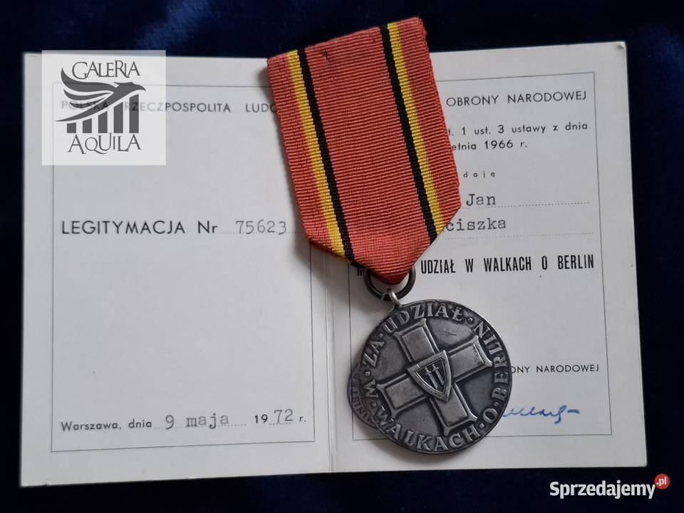 Medal udział w Walkach o Berlin dokument podpis Wejherowo