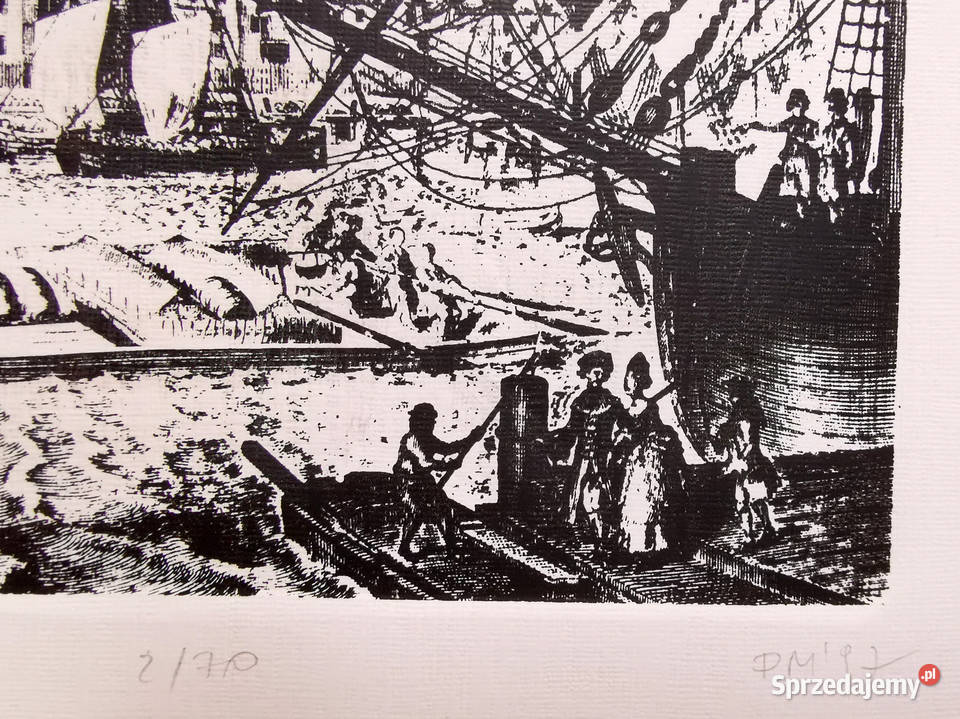 Gdańsk Żuraw i barki na Motławie GRAFIKA