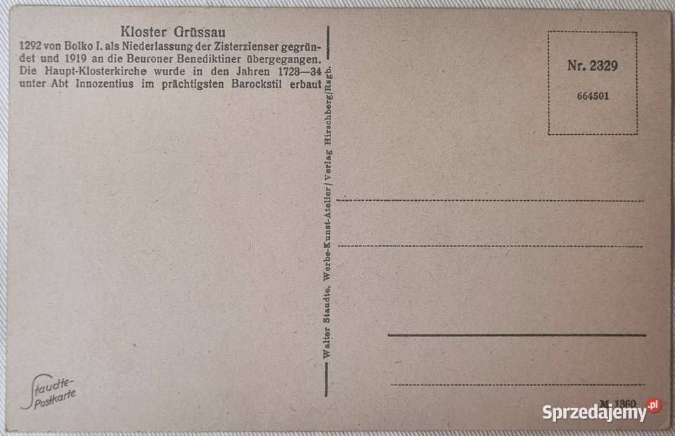 Stara przedwojenna pocztówka Kloster Grussau Warszawa