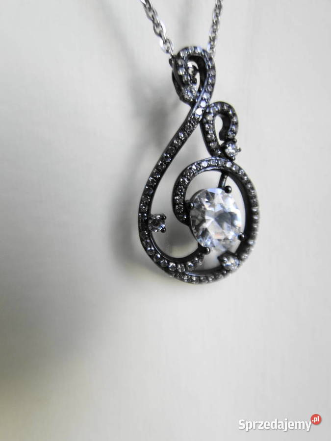 Ozdobny naszyjnik srebro oksydowane i cyrkonie mazowieckie Warszawa sprzedam