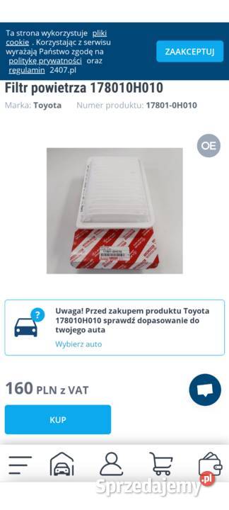 Filtr powietrza Toyota 178010H010 Części samochodowe Olecko
