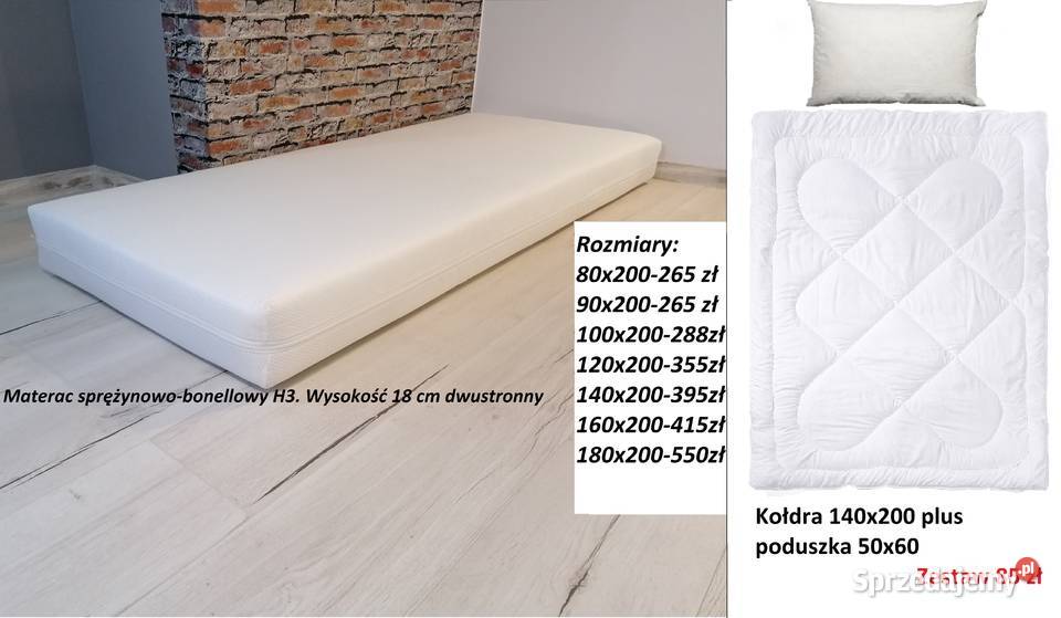 Łóżko 90x200 z materacem sprężynowym Białe Siwe Łóżka, wersalki i sofy Kołobrzeg