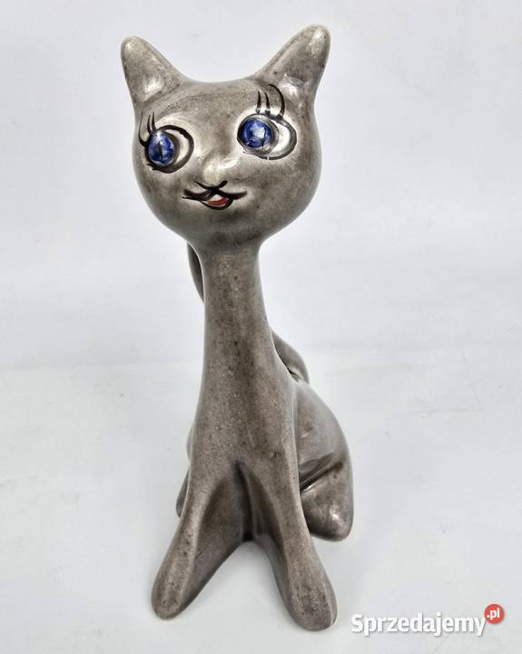 Kot midcentury modern ceramika Faianta mazowieckie Bronisze