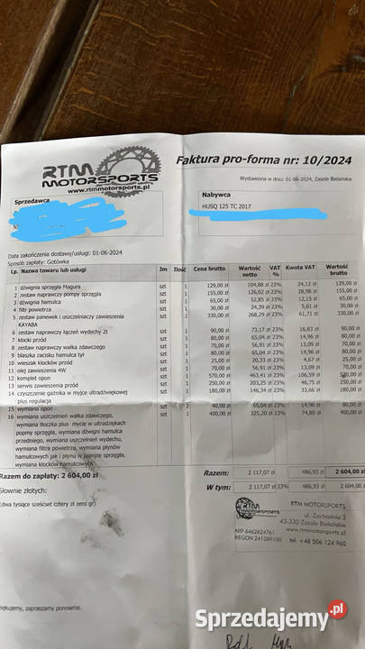 Husqvarna tc 125 Power By JJ 2017 111111km małopolskie Nowa Wieś