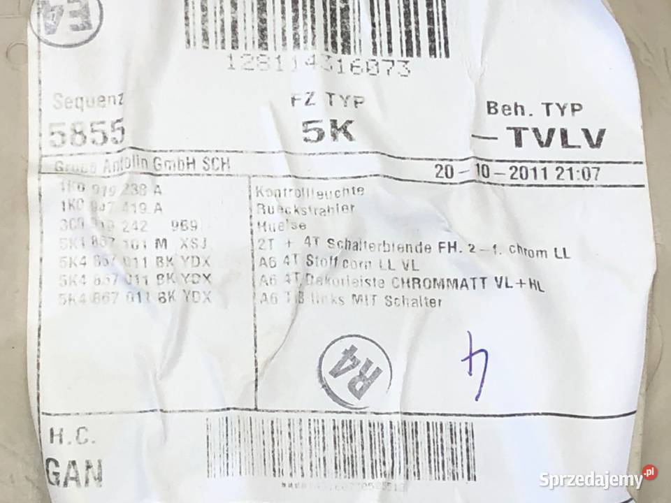 BOCZEK DRZWI LEWY PRZÓD VW GOLF VI Hatchback