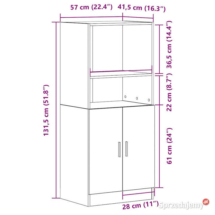 Szafka kuchenna biała 57x415x1315 materiał