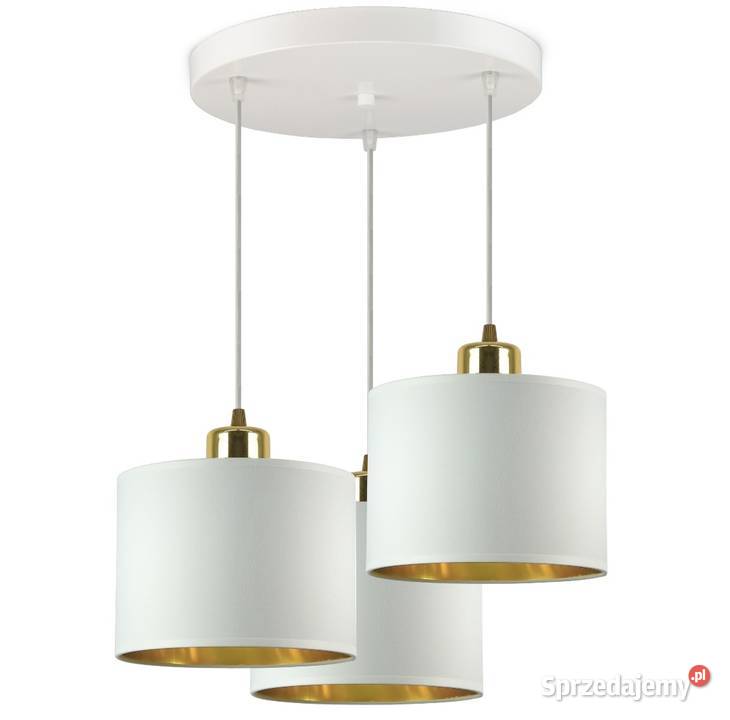 Lampa Wisząca Żyrandol Abażury Biały Złoty E27 Lutynia