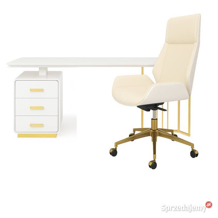 Zestaw mebli biurowych Avenis biało złote biurko Golkowice