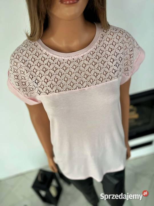 Bluzka Bodyflirt pudrowy róż koronka elegancka Bluzki i koszule Augustówka