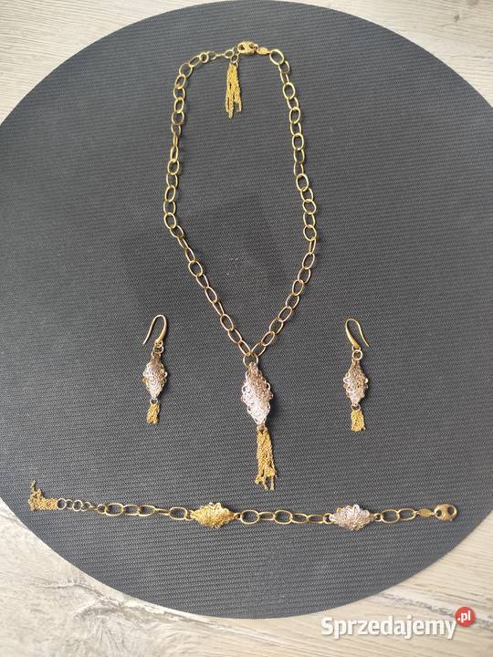 Naszyjnik bransoletka kolczyki 14k złoto próby Skarżysko-Kamienna
