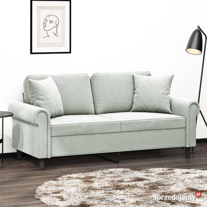 2osobowa sofa z poduszkami jasnoszara 140