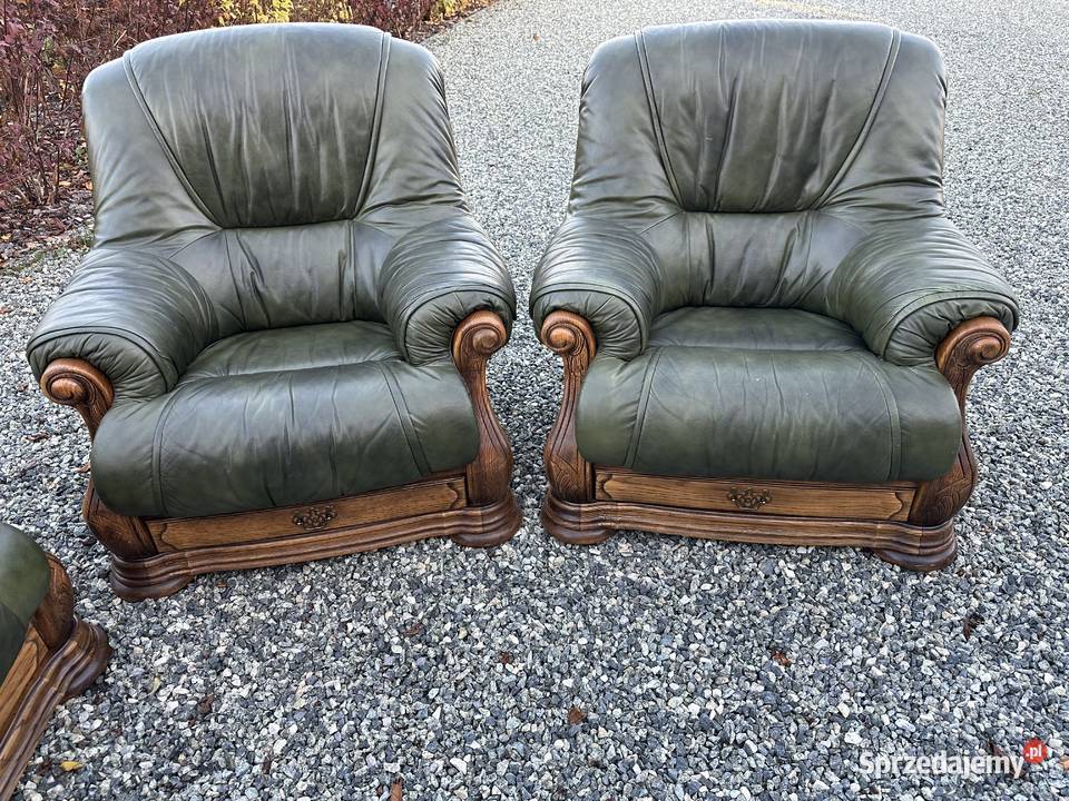 Masywny wypoczynek ze skóry na dębowym stelażu wielkopolskie Sławoszewek