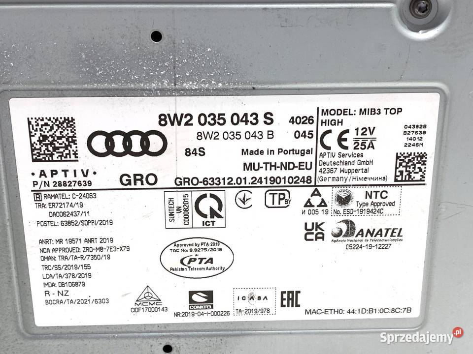 RADIO AUDI A4 B9 8W2035043S ODTWARZACZ