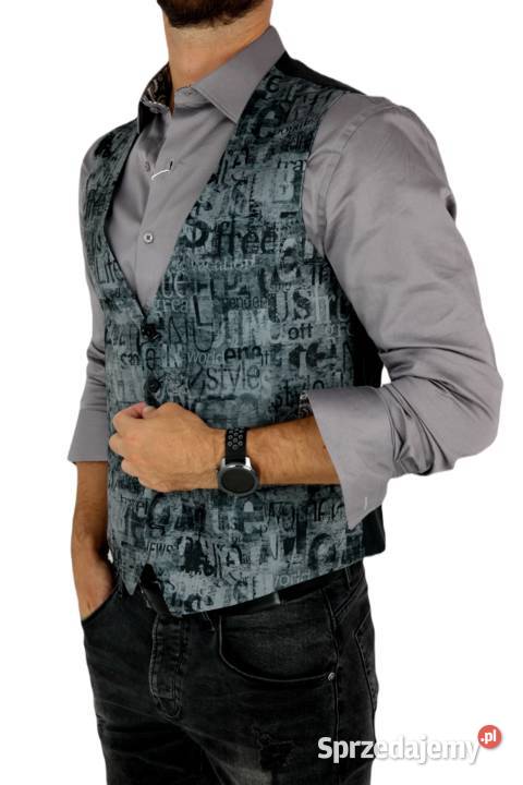 GIOVANNI PERA Kamizelka Męska D611 Grafit napisy szary/srebrny Ostrów Wielkopolski sprzedam