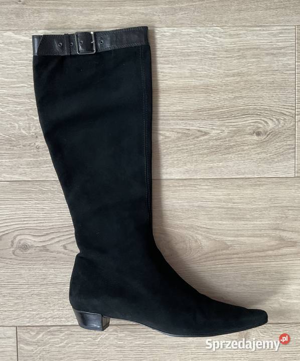 GUCCI kozaki damskie czarne zamsz oficerki skora Kozaki