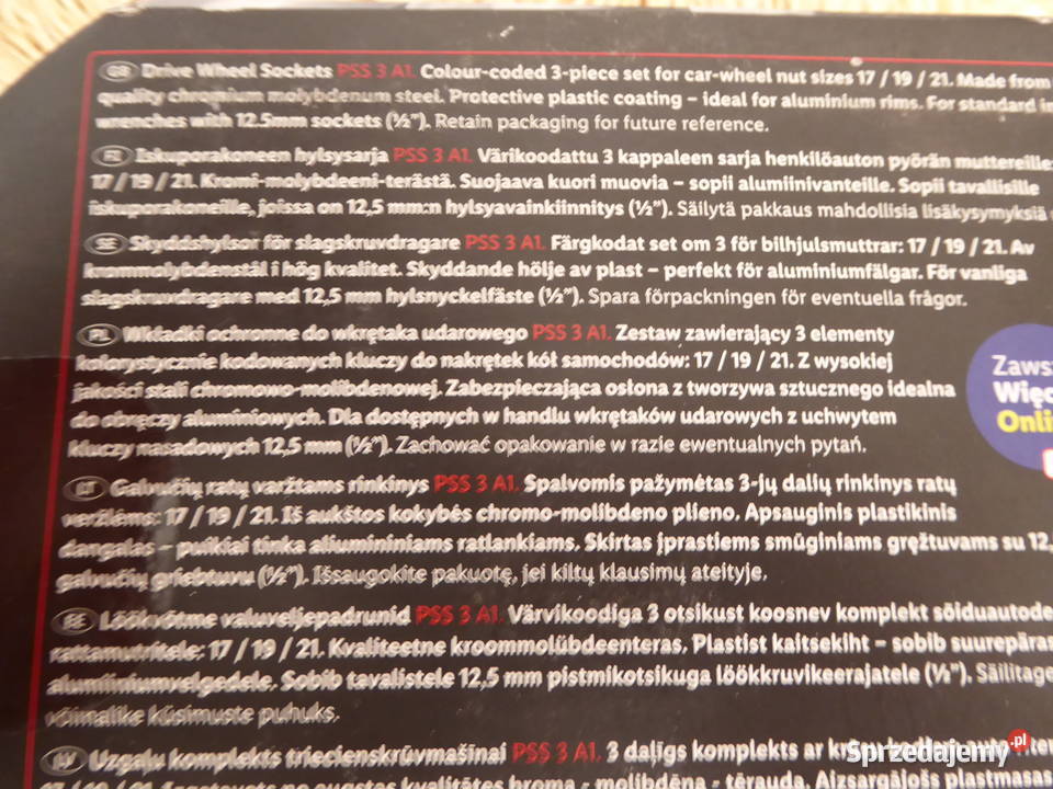Trzy klucze nasadowe 171921mm do felg Olsztyn