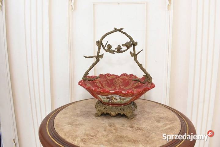 Czerwona Patera Owocnik Porcelana Brąz Ptaszki Patery Kraków