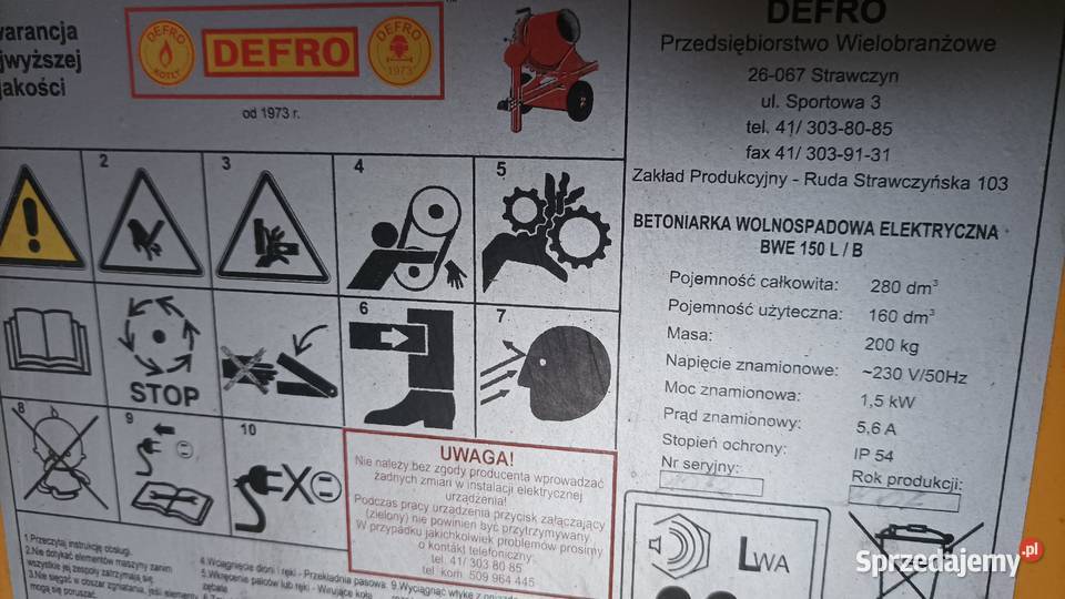 betoniarka defro bwe 150lb 230v Grąd