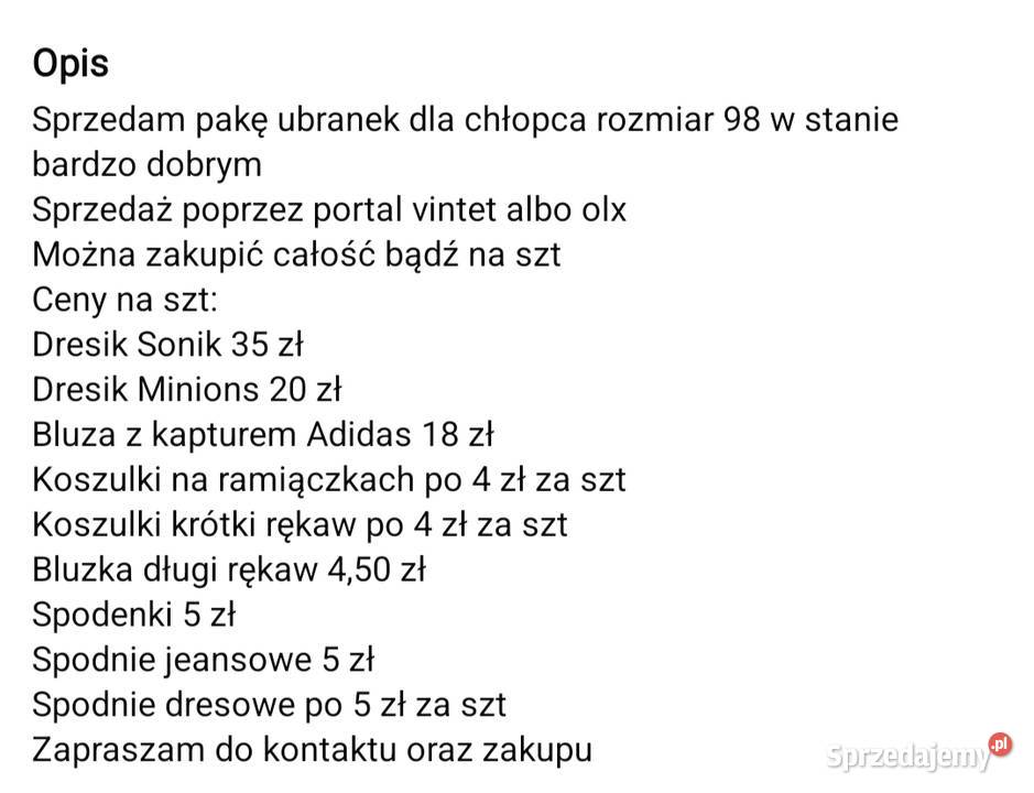 Paka ubranek chłopca 98 Toruń