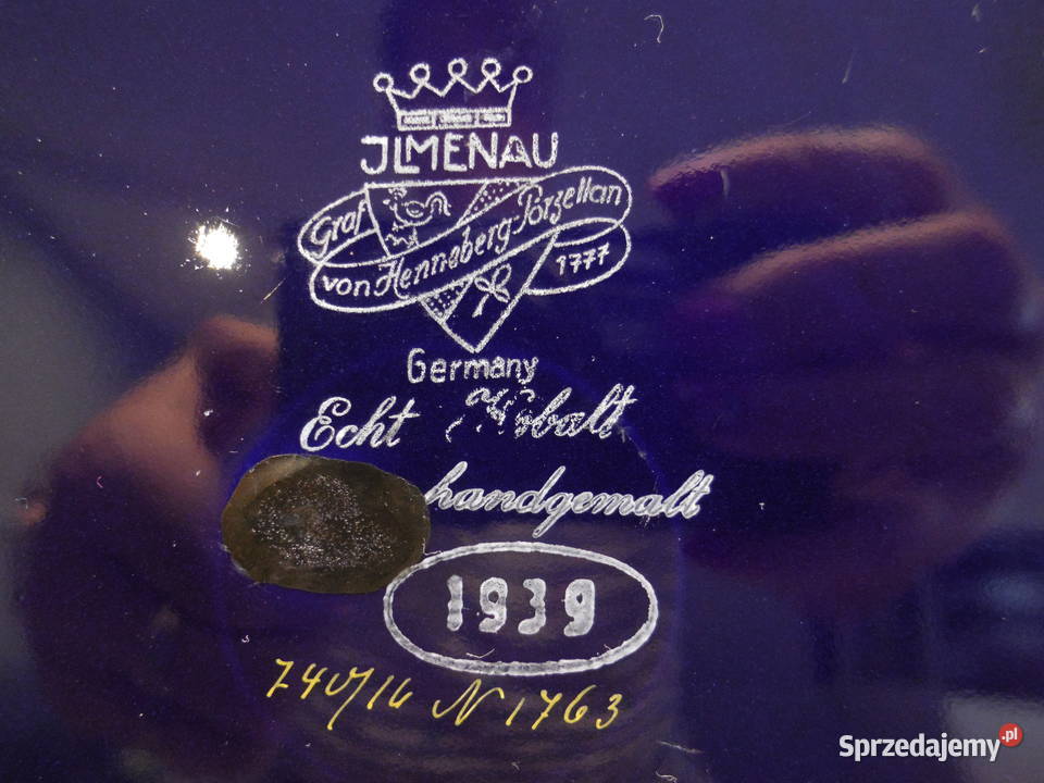 Porcelanowa patera JLMENAU kobaltowa ręcznie Raszków