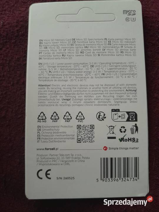 Karta pamięci Forcell microSD 64GB U3 class 10 małopolskie Wieliczka sprzedam