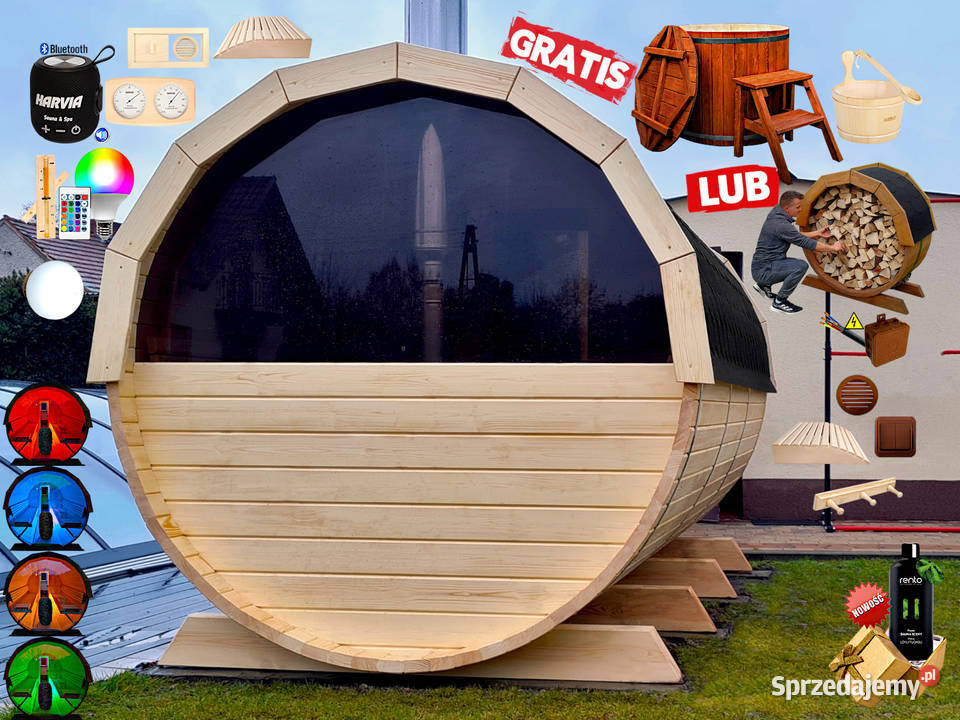 SAUNA Ogrodowa 400 OKNO 50 Beczka 500L Akcesoria Ogród