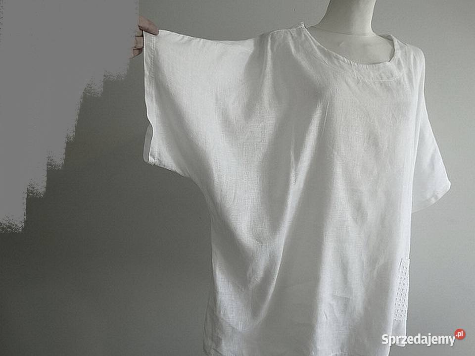 Bluzka Tunika Lniana 100 Len Biała Komfortowy Rozmiar 44(XXL) Łomża