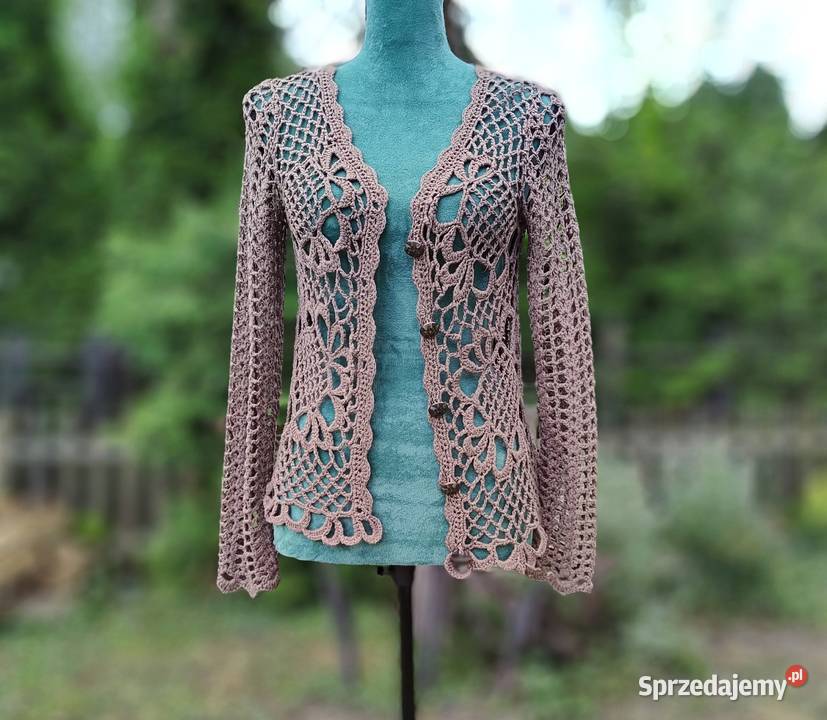 Brązowy kardigan ażurowy boho bohemian etno Rozmiar 38(M) Szczecin