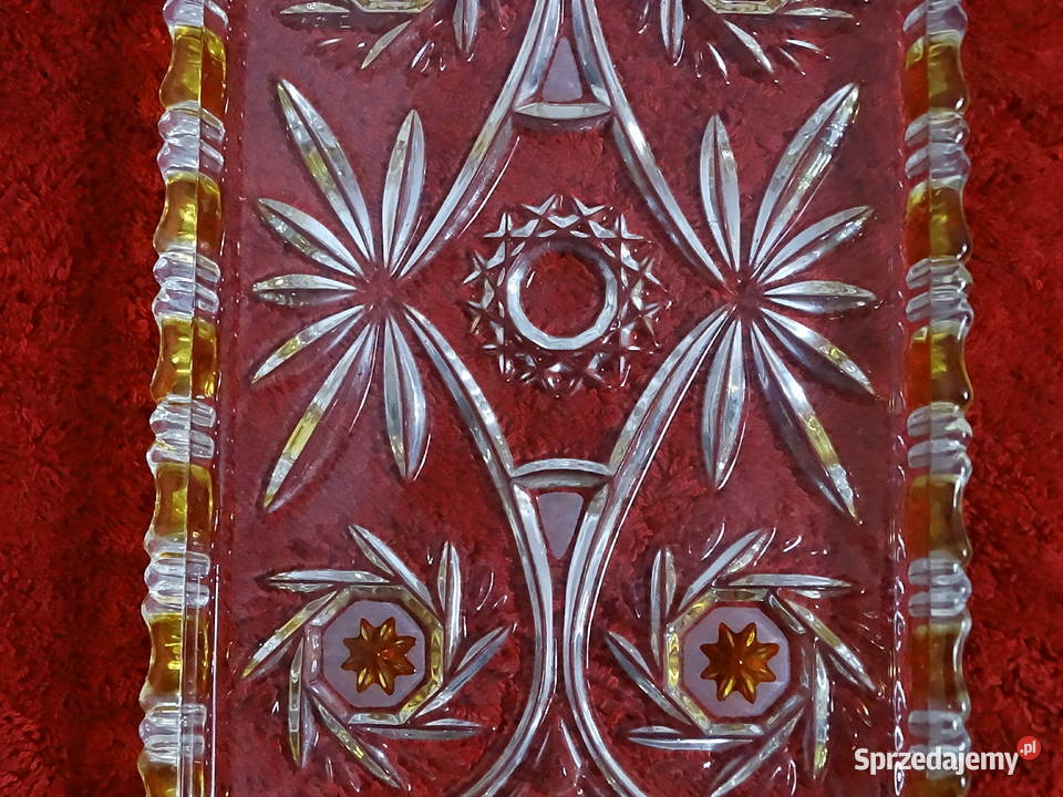 Duża szklana patera retro 34 Bursztynowy rant Biłgoraj