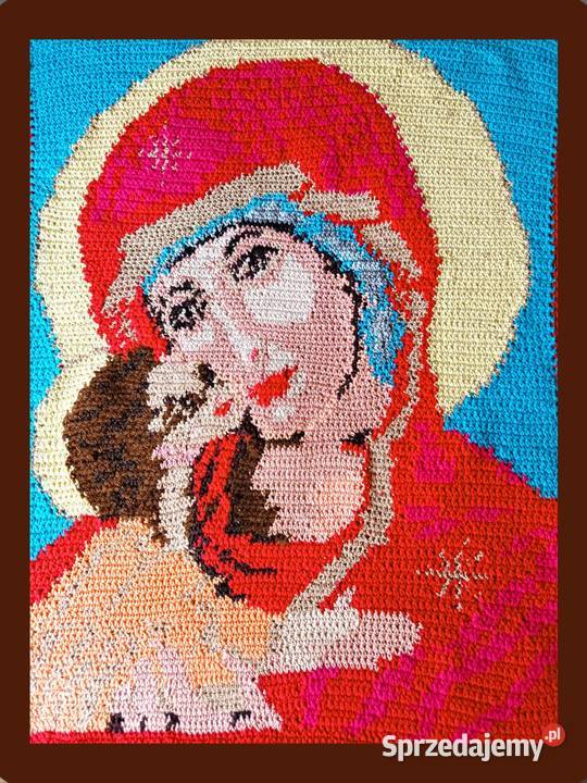 Wyjątkowa ręcznie szydełkowana ikona Matki Warszawa