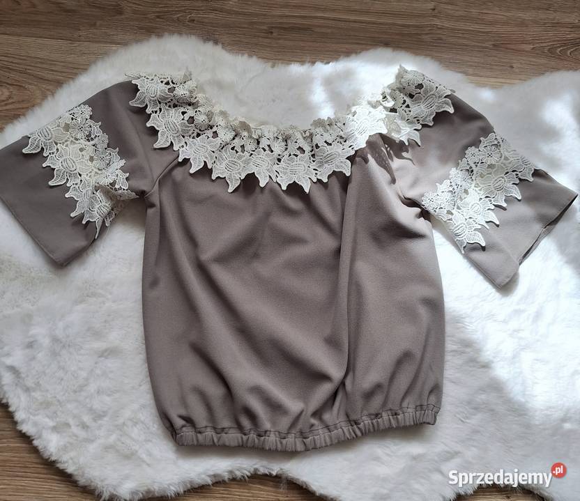 Konkowa bluzka z krótkim rękawem gipiura Kraków