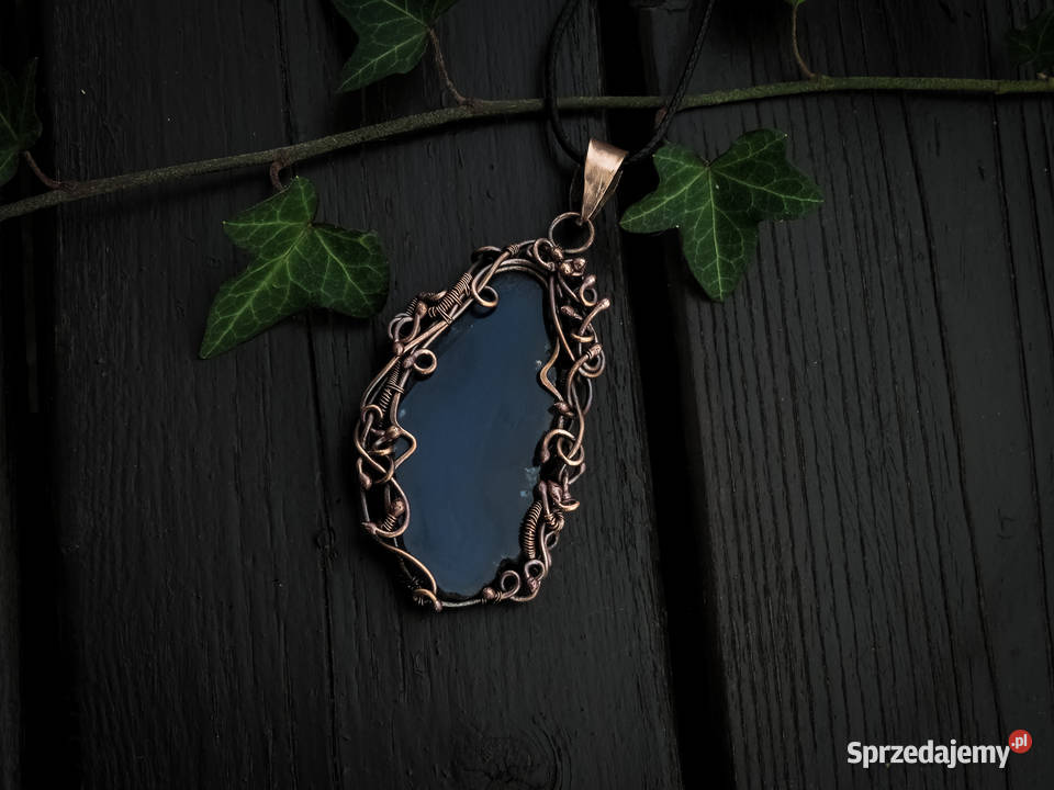 Unikatowy miedziany wisior z niebieskim agatem małopolskie Kraków