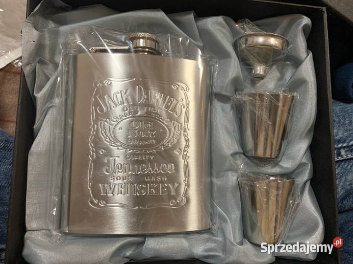 Piersiówka Jack Daniels metalowa kieliszki lejek