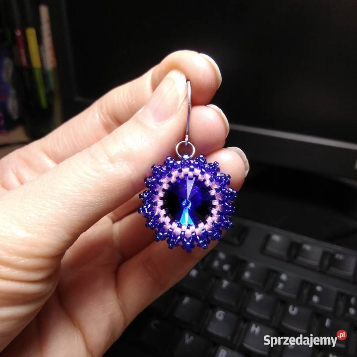 Kolczyki handmade szafiroworóżowe ze szklanych Kolbuszowa