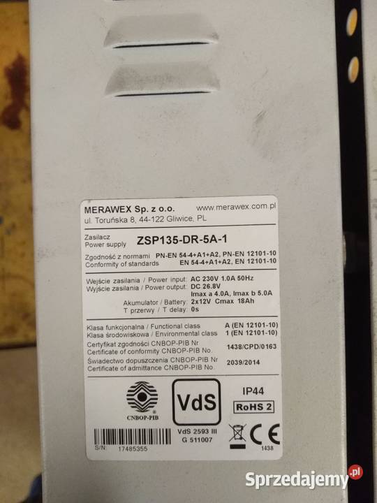 Zasilacz urządzeń przeciwpożarowych ZSP135DR małopolskie Pierszyce