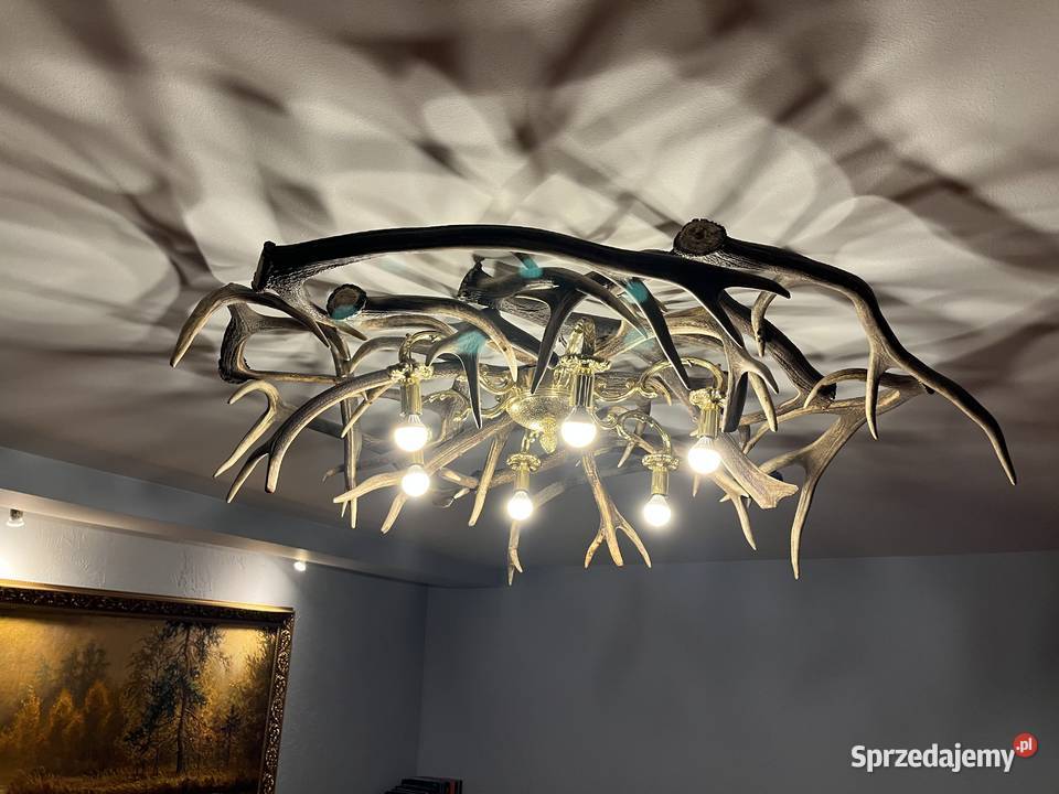Lampa żyrandol z naturalnych rogów jelenia Lampy wiszące Warszawa sprzedam