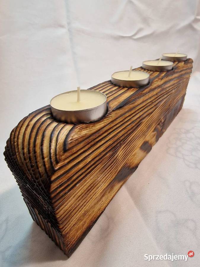 Świecznik drewniany polano na 4 tealighty Sępopol