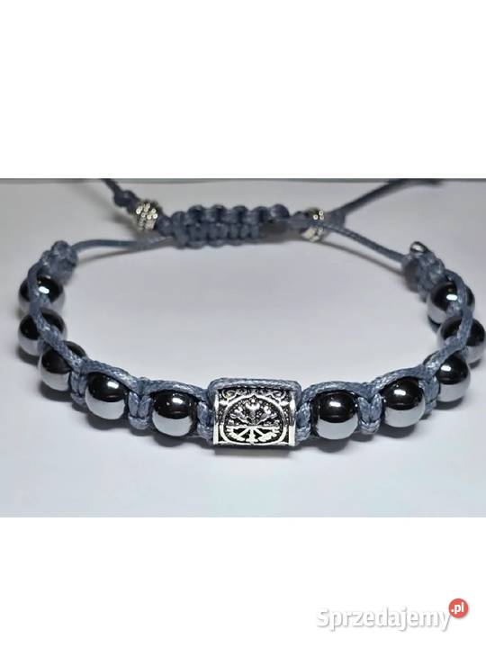 BRANSOLETKA KAMIEŃ 10 mm HEMATYT RUNA VEGVISIR Biżuteria