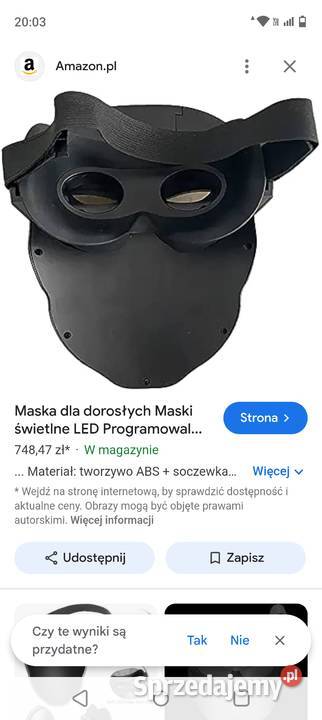 Halloween maska imprezowa LED karnawał do Pozostałe sprzedam