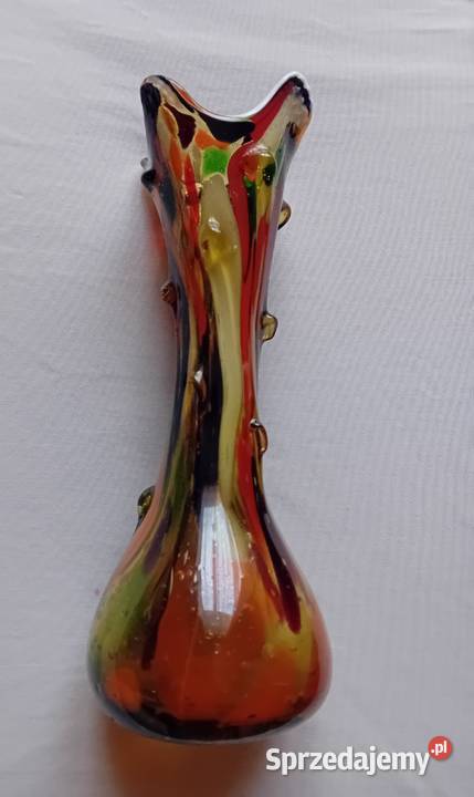 Pięknie wybarwiony ręcznie formowany wazon Porcelana i szkło wielkopolskie Koźminek