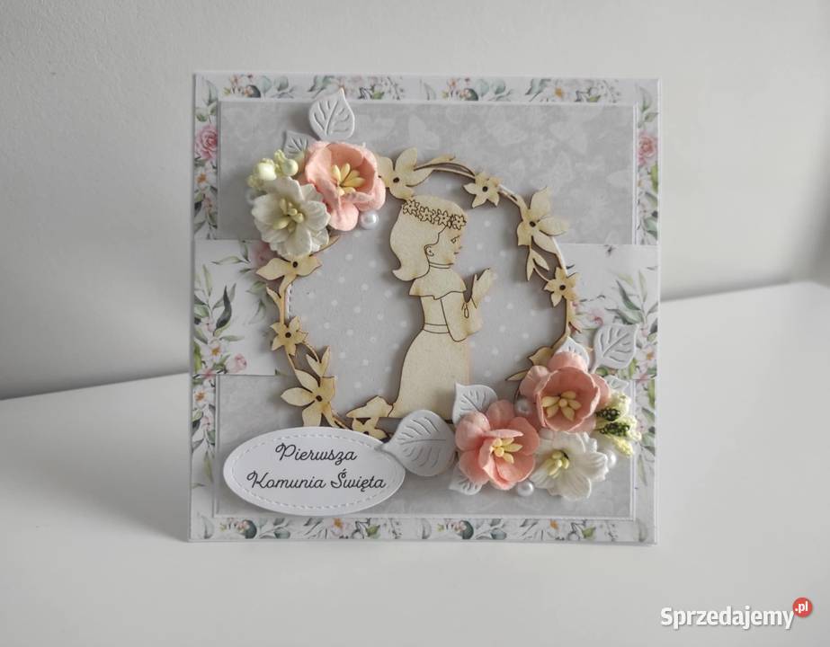 Kartka w pudełku ręcznie robiona na Komunię Rękodzieło łódzkie Łódź