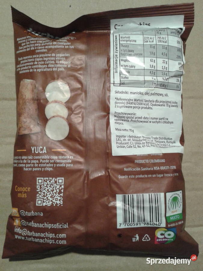 TURBANA Chipsy z manioku z Kolumbii 70g Wołczyn sprzedam